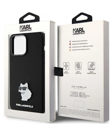 Karl Lagerfeld Silicone Choupette Metal Pin case for iPhone 15 Pro Max - black