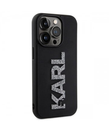 Karl Lagerfeld 3D Rubber Glitter Logo iPhone 15 Pro Case - Black