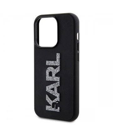 Karl Lagerfeld 3D Rubber Glitter Logo iPhone 15 Pro Case - Black