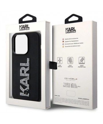 Karl Lagerfeld 3D Rubber Glitter Logo iPhone 15 Pro Case - Black