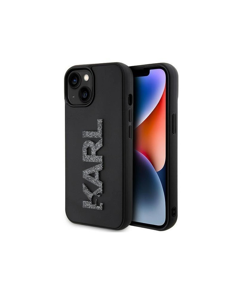 Karl Lagerfeld 3D Rubber Glitter Logo case for iPhone 15 - black