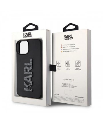 Karl Lagerfeld 3D Rubber Glitter Logo case for iPhone 15 - black