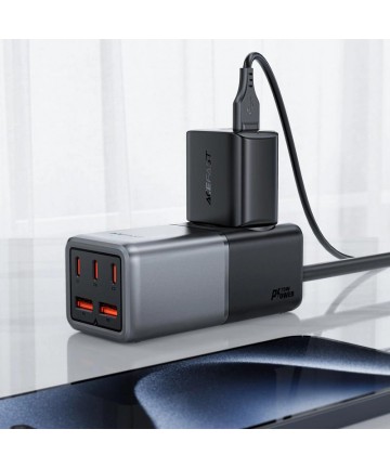Acefast Z2 GaN 75W PD desktop charger 3x USB-C 2x USB-A - black and gray