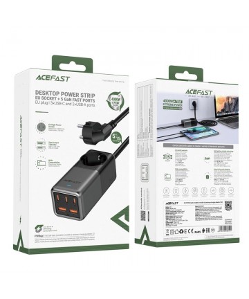 Acefast Z2 GaN 75W PD desktop charger 3x USB-C 2x USB-A - black and gray