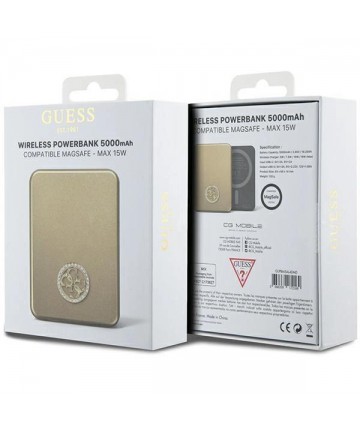 Guess MagSafe 4G Strassed Metal Logo induction power bank 15W 5000mAh - gold