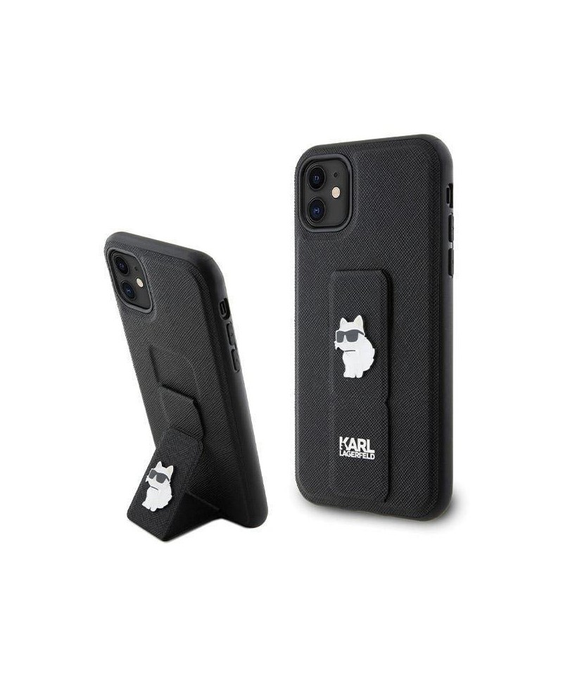 Karl Lagerfeld Gripstand Saffiano Choupette Pins Case for iPhone 11 / Xr - Black