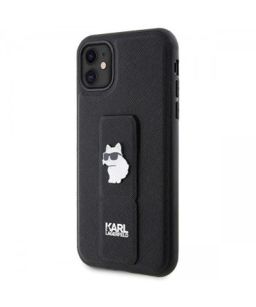 Karl Lagerfeld Gripstand Saffiano Choupette Pins Case for iPhone 11 / Xr - Black