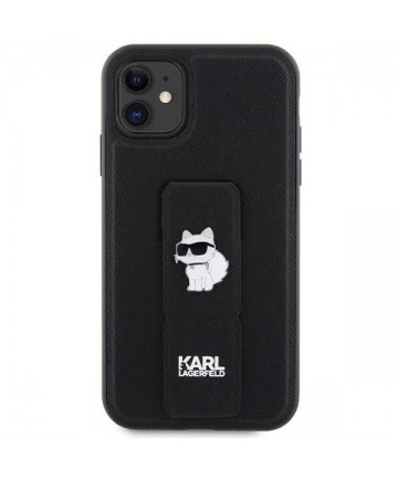Karl Lagerfeld Gripstand Saffiano Choupette Pins Case for iPhone 11 / Xr - Black