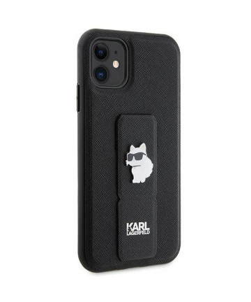 Karl Lagerfeld Gripstand Saffiano Choupette Pins Case for iPhone 11 / Xr - Black