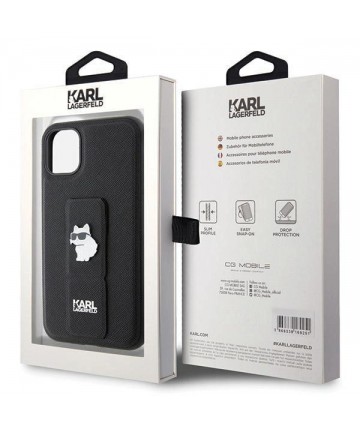 Karl Lagerfeld Gripstand Saffiano Choupette Pins Case for iPhone 11 / Xr - Black