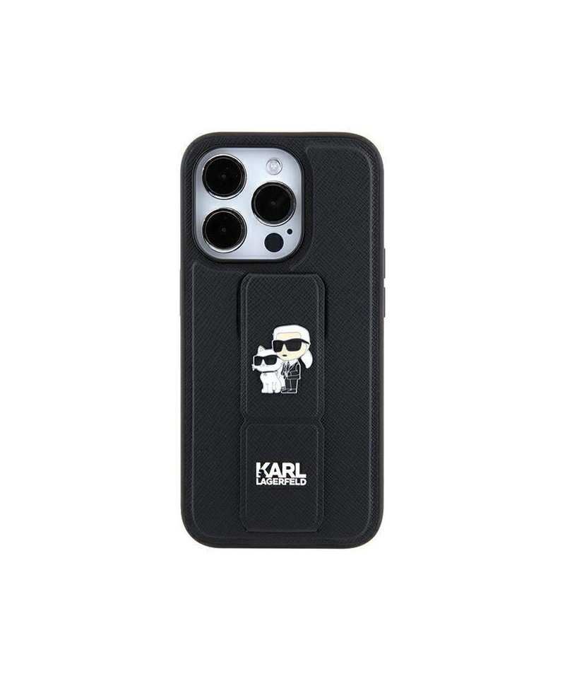 Karl Lagerfeld Gripstand Saffiano Karl&Choupette Pins case for iPhone 11 / Xr - black