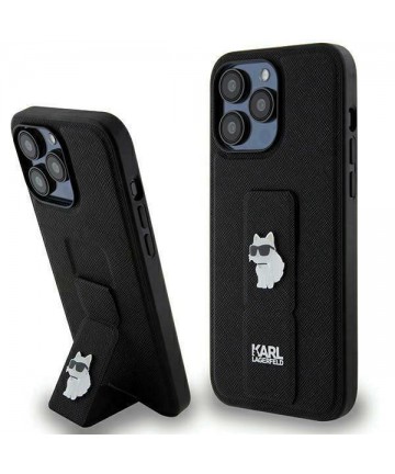 Karl Lagerfeld Gripstand Saffiano Choupette Pins Case for iPhone 13 Pro / 13 - Black