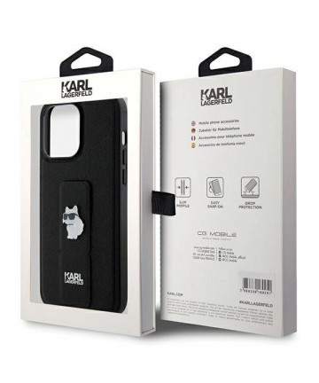 Karl Lagerfeld Gripstand Saffiano Choupette Pins Case for iPhone 13 Pro / 13 - Black