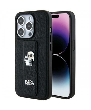 Karl Lagerfeld Gripstand Saffiano Karl&Choupette Pins case for iPhone 13 Pro / 13 - black