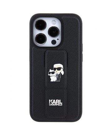 Karl Lagerfeld Gripstand Saffiano Karl&Choupette Pins case for iPhone 13 Pro / 13 - black