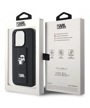 Karl Lagerfeld Gripstand Saffiano Karl&Choupette Pins case for iPhone 13 Pro / 13 - black