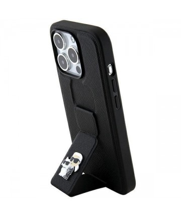 Karl Lagerfeld Gripstand Saffiano Karl&Choupette Pins case for iPhone 13 Pro / 13 - black