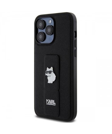 Karl Lagerfeld Gripstand Saffiano Choupette Pins case for iPhone 13 Pro Max - black