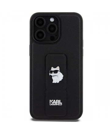 Karl Lagerfeld Gripstand Saffiano Choupette Pins case for iPhone 13 Pro Max - black