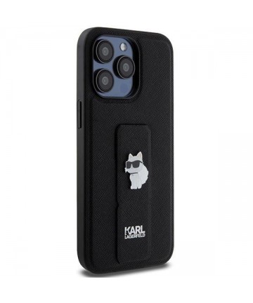 Karl Lagerfeld Gripstand Saffiano Choupette Pins case for iPhone 13 Pro Max - black