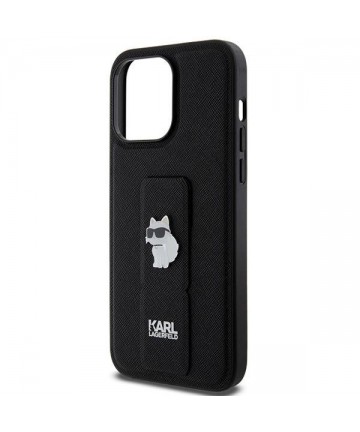 Karl Lagerfeld Gripstand Saffiano Choupette Pins case for iPhone 13 Pro Max - black