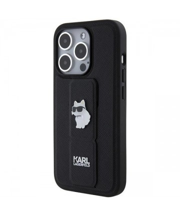 Karl Lagerfeld Gripstand Saffiano Choupette Pins case for iPhone 14 Pro - black