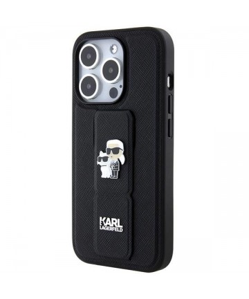 Karl Lagerfeld Gripstand Saffiano Karl&Choupette Pins case for iPhone 14 Pro - black