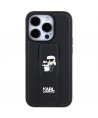 Karl Lagerfeld Gripstand Saffiano Karl&Choupette Pins case for iPhone 14 Pro - black