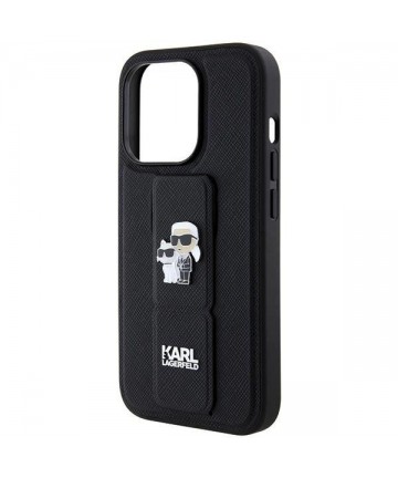 Karl Lagerfeld Gripstand Saffiano Karl&Choupette Pins case for iPhone 14 Pro - black
