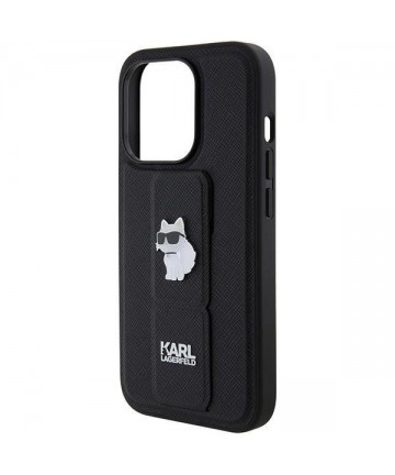 Karl Lagerfeld Gripstand Saffiano Choupette Pins case for iPhone 14 Pro Max - black