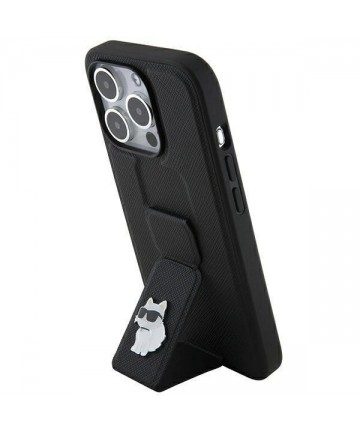 Karl Lagerfeld Gripstand Saffiano Choupette Pins case for iPhone 14 Pro Max - black