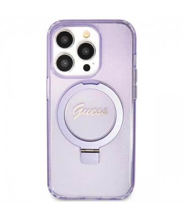 Guess Ring Stand Script Glitter MagSafe case for iPhone 11 / Xr - purple