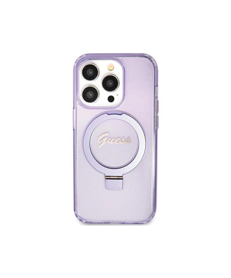 Guess Ring Stand Script Glitter MagSafe case for iPhone 11 / Xr - purple