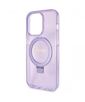 Guess Ring Stand Script Glitter MagSafe case for iPhone 13 Pro Max - purple