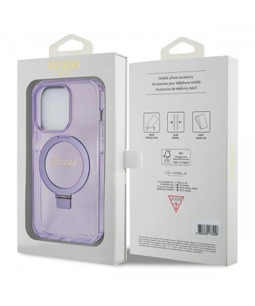 Guess Ring Stand Script Glitter MagSafe case for iPhone 13 Pro Max - purple