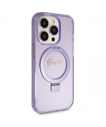 Guess Ring Stand Script Glitter MagSafe case for iPhone 14 Pro Max - purple