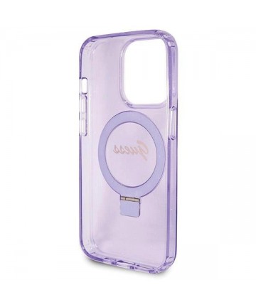 Guess Ring Stand Script Glitter MagSafe case for iPhone 14 Pro Max - purple