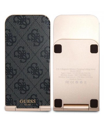 Guess 4G Pattern MagSafe foldable 2in1 15W inductive charger - black