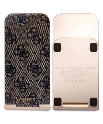Guess 4G Pattern MagSafe foldable 2in1 15W inductive charger - brown