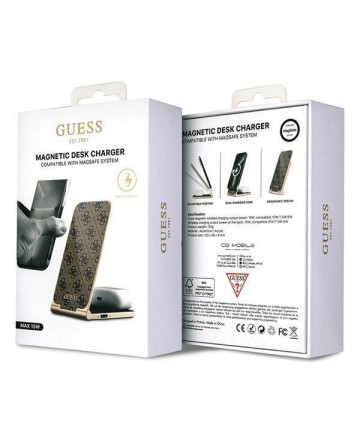 Guess 4G Pattern MagSafe foldable 2in1 15W inductive charger - brown