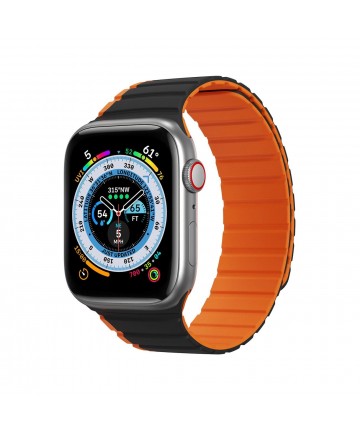 Magnetic Apple Watch Ultra, SE, 9, 8, 7, 6, 5, 4, 3, 2, 1 (49, 45, 44, 42 mm) Dux Ducis Strap (LD Version) - black and orange