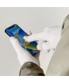Braided telephone gloves with cutouts for fingers - beige