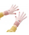 Women's winter telephone gloves with a snowman and a Christmas tree - pink