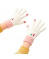 Women's winter telephone gloves with a snowman and a Christmas tree - white and pink