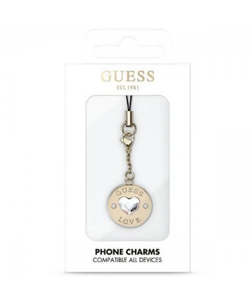 Guess case GUCPMHGLD Phone Strap Heart Diamond Charm with Rhinestones