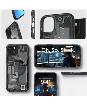 Spigen Ultra Hybrid Mag Case with MagSafe for iPhone 15 Plus - Dark Gray (Zero One Pattern)