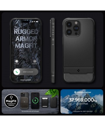 Spigen Rugged Armor Mag Case with MagSafe for iPhone 15 Pro Max - Matte Black