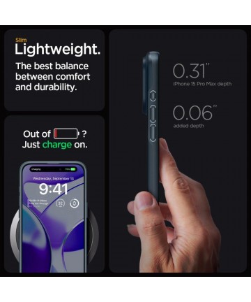 Spigen Thin Fit iPhone 15 Pro Max Case - Black Metal