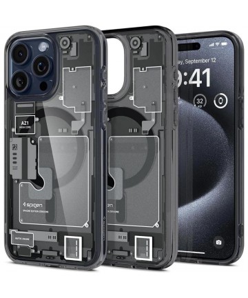 Spigen Ultra Hybrid Mag Case with MagSafe for iPhone 15 Pro - Dark Gray (Zero One Pattern)