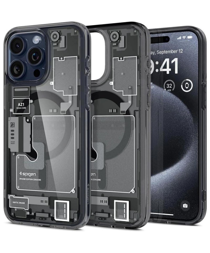Spigen Ultra Hybrid Mag Case with MagSafe for iPhone 15 Pro - Dark Gray (Zero One Pattern)